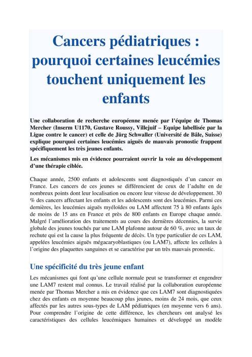 Pourquoi certaines leucémies touchent uniquement les enfants ?