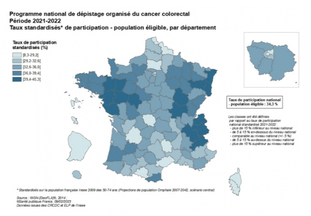 Taux standardisés de participation - population éligible, par département, période 2021-2022