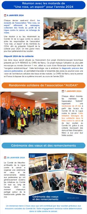 Newsletter Janvier - Février 2024 du Comité 54 de la Ligue contre le cancer