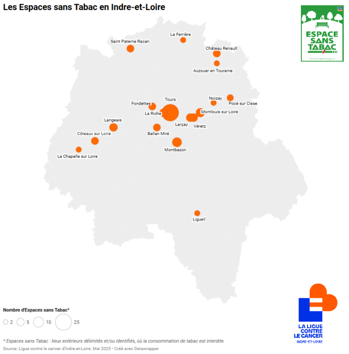 Retrouvez la carte des Espaces sans Tabac en Indre-et-Loire