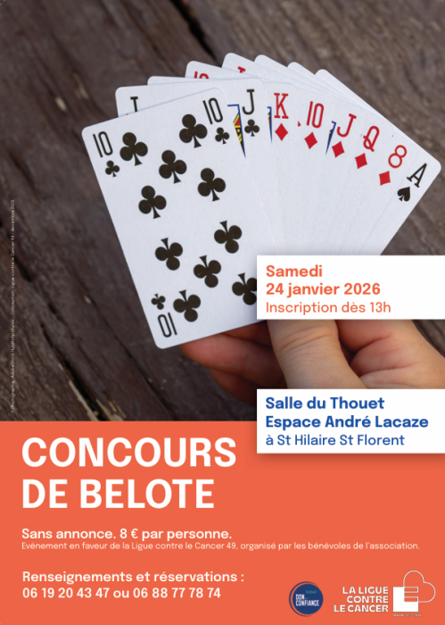 Affiche pour le concours de belote indiquant toutes les informations
