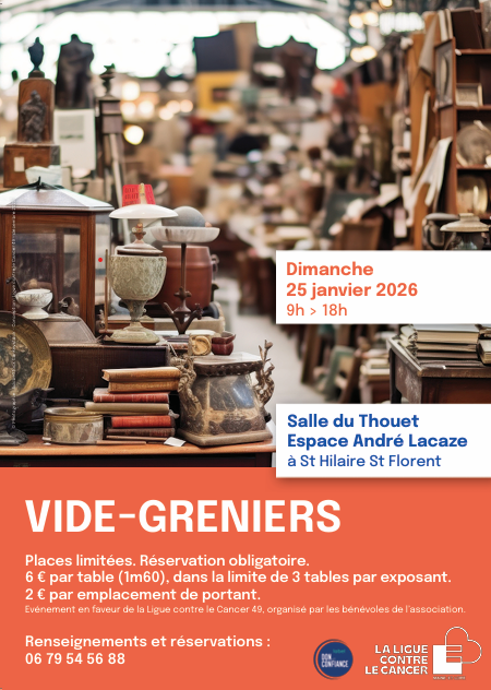 Affiche pour le vide-greniers de Saumur qui donne les informations principales de l'évènement