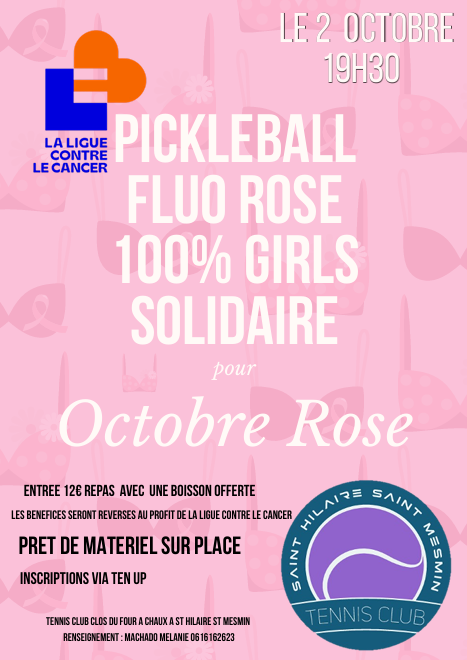 Pickleball fluo rose 100% girls solidaire pour Octobre rose