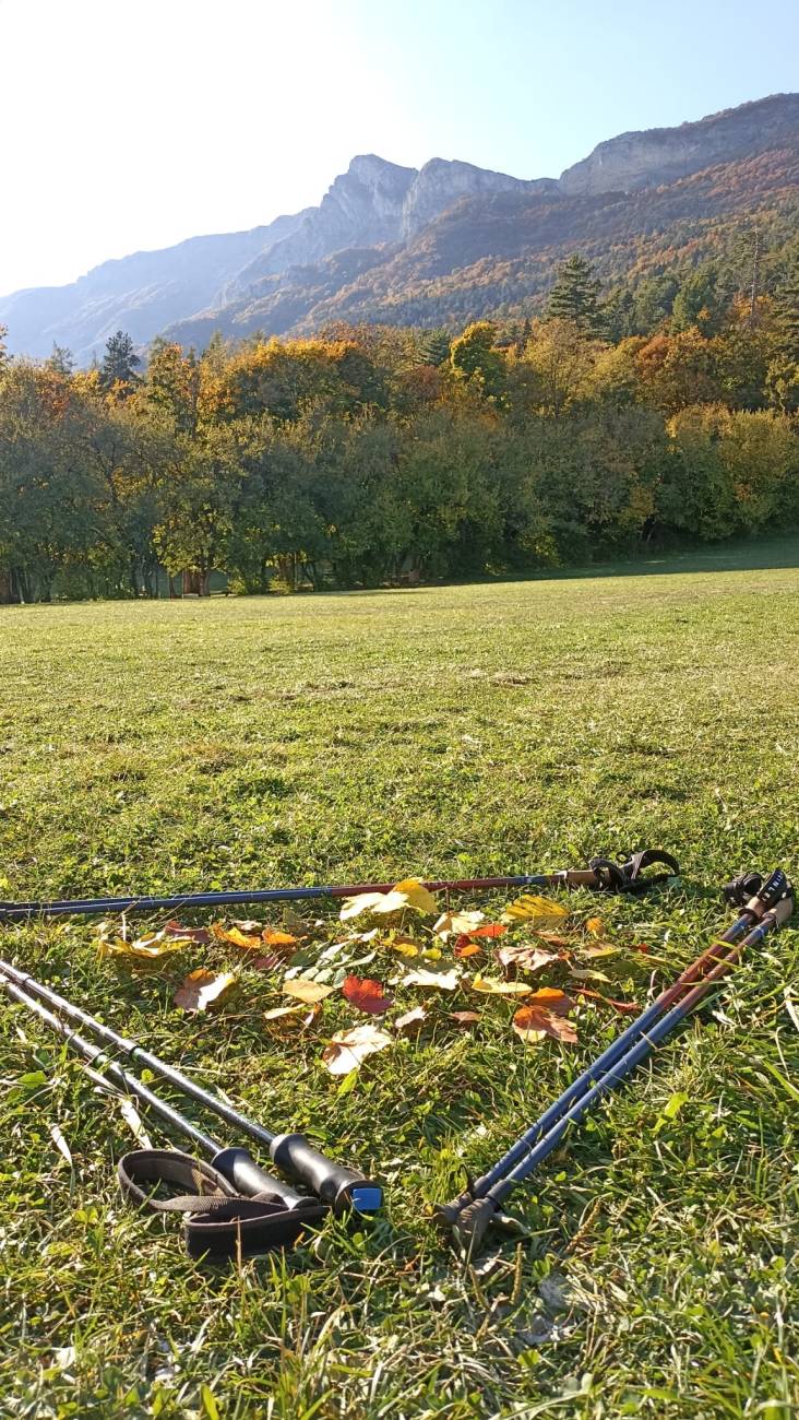 bâtons de marche nordique posés en triangle 
