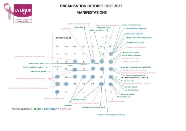 Retrouvez le planning des manifestations Octobre rose 2023 organisées dans les Deux-Sèvres.
