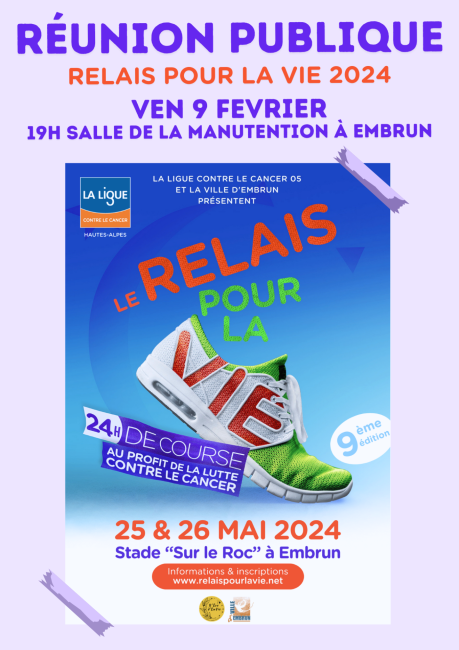 affiche réunion publique relais pour la vie hautes alpes 2024