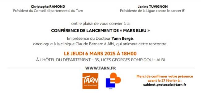 Invitation à la conférence "Mars Bleu" le jeudi 6 mars 2025 à 18h00