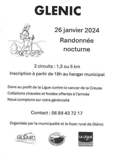 Affiche de la randonnée de Glénic du 26 janvier 2024